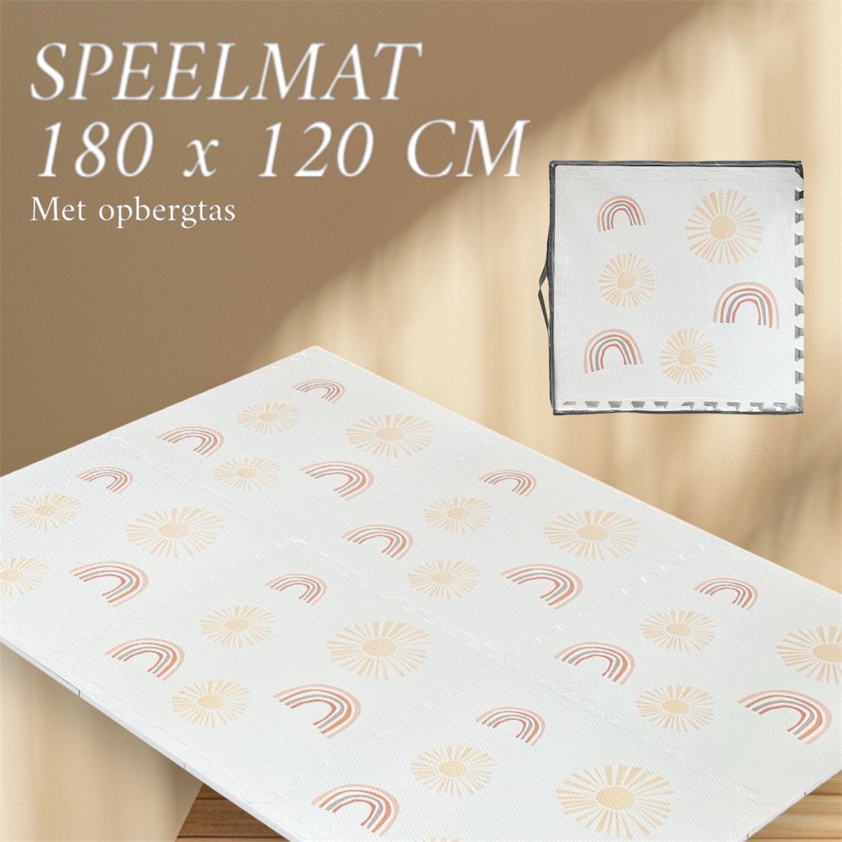 NilaFee® - Speelmat - Foam - Baby - Speelkleed - Kruipmat - 180 x 120 x 1.5 cm - Puzzelmat - Opbergtas - Regenboog Wit