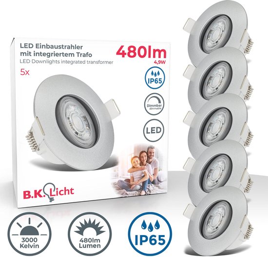 Foto: B k licht led badkamer inbouwspots dimbaar set van 5 badkamerverlichting ip65 chroom 9 x 4 2 cm dxh 