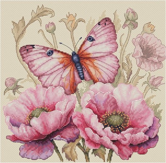 Kruissteek Borduurpakket Luca-S Luca-S Kruissteek Borduurpakket 'De Koning Der Blumen' – Complete Set Met Patroon, Garen En Stof Complete Borduurset 32x32 Cm