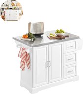 Bol.com LBB Keukeneiland - Verplaatsbaar - Keukenkast - Dressoir - Organizer - Kasten - RVS Werkblad - 2 Deuren - Wit aanbieding