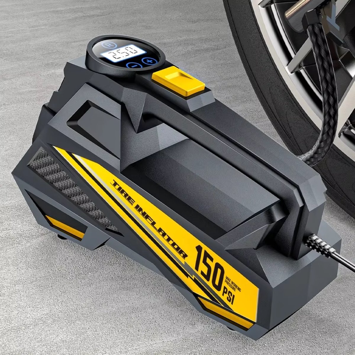 Draagbare Elektrische Luchtpomp - Auto Compressor - Multifunctioneel - 12V - 150Psi - Band - Bandenpomp - Pomp - Motorfiets - Bal - Luchtbed - Luchtcompressor - Kabellengte 3m - Digitaal Display - Compact - Met Accessoires - Led - Met Verlichting