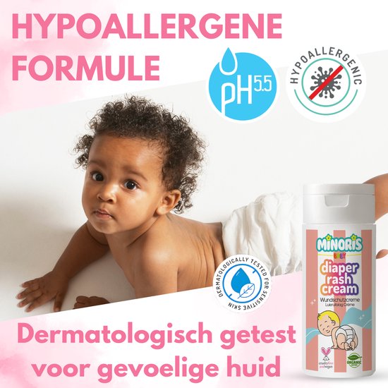 Minoris Baby Luieruitslagcrème - Zinkoxide, Zinkzalf, Biologische & Minerale Inhoud, Directe Verlichting & Langdurige Bescherming, Zachte Verzorging met Sheaboter, Geurvrij, Dermatologisch Getest, Vegan, 55g