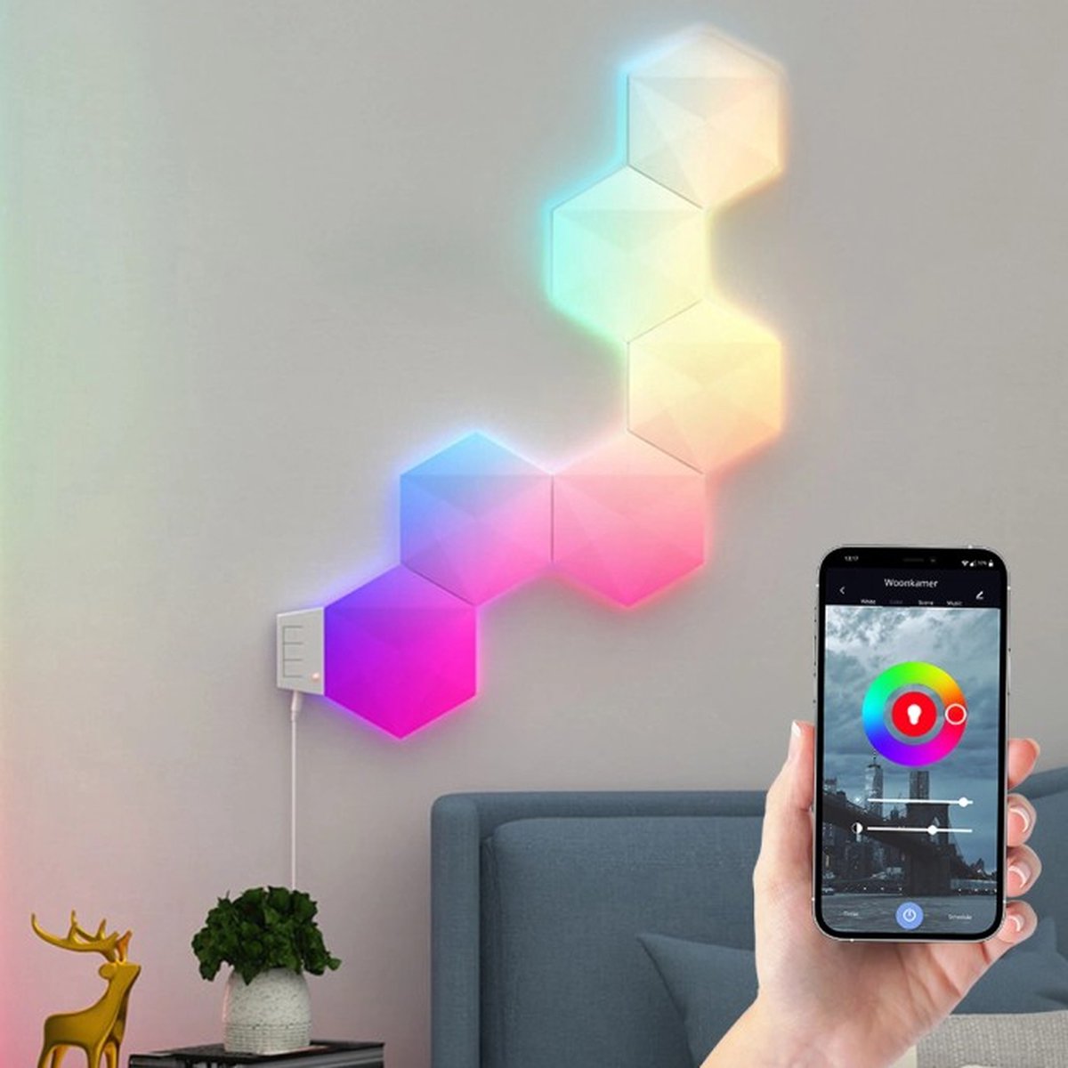 Tuya Hexagon lamp - RGBIC Wand-/tafellamp | 6-pack - Hexagon led panelen - Gaming accessoires - Gaming decoratie - Game kamer decoratie - 16 miljoen kleuren - Bediening met Smart Life App