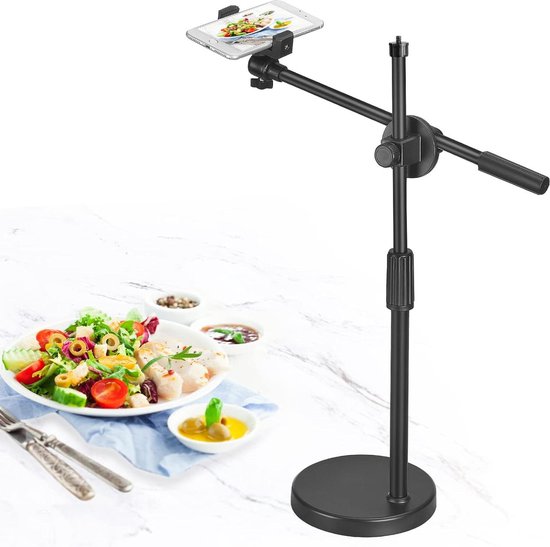 Verstelbare telefoonhouder voor mobiele telefoon - Hoogte en hoek verstelbaar - Stabiele ronde basis - Live streaming - Winkel - Statief (36-52 cm)