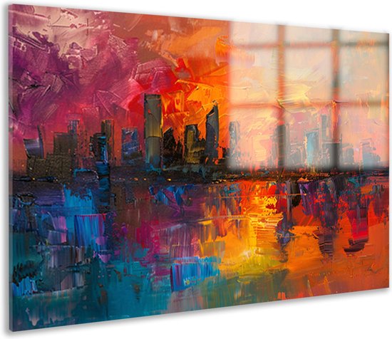 Décoration murale Skyline - Tableaux Architecture verre - Décoration murale Réflexion - Peintures industriels sur verre - Peintures plexiglas - Décoration chambre verre acrylique 75x50 cm