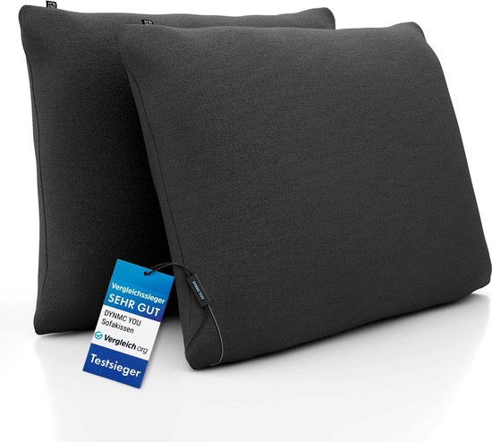 DYNMC you coussins de canapé avec rembourrage et housse - lot de 2 60x80 avec beaucoup de rembourrage - COMPARAISON GAGNANT TRÈS BON - coussin de dossier avec housse en coton Oeko-TEX - coussins décoratifs confortables - coussins de canapé anthracite
