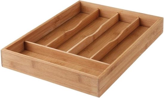 Bestekbak van bamboe, organizer voor keukenlade, 5 vakken, duurzaam, milieuvriendelijk (34 x 25 x 4 cm