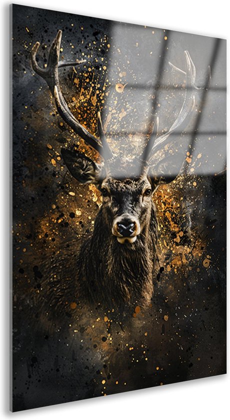 Hert glasschilderij - Dieren glas schilderijen - Glas schilderijen Spatten - Klassiek schilderijen - Acrylglas schilderij - Decoratie slaapkamer acrylglas 80x120 cm