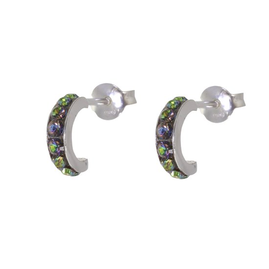 Behave – Oorbellen – 925 Sterling Zilveren Kleine Oorring met Multi kleur Kristal steentjes