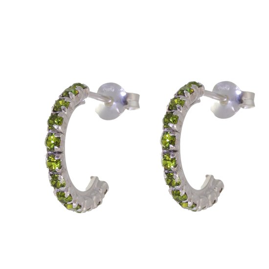 Behave – Oorbellen – 925 Sterling Zilveren Oorringen met Olijf Groene Kristal steentjes