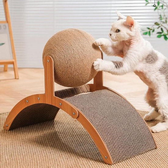 Kattenkrabplank, kattenkrabplank van karton, 2-in-1 sisal-balkrabber met gebogen design, omkeerbare kattenkrabber van golfkarton voor huiskatten, professioneel voor volwassenen en katten Qumiuu