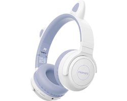 ProMate® Draadloze Bluetooth Hoofdtelefoon voor Kinderen, Kawaii Stijl Bedrade/Draadloze Opvouwbare Hoofdtelefoon met LED Kattenoren, 93dB Veilige Volumelimiet, Microfoon, AUX, TF Kaartsleuf en 40 Uur Speeltijd, Panda Lilac