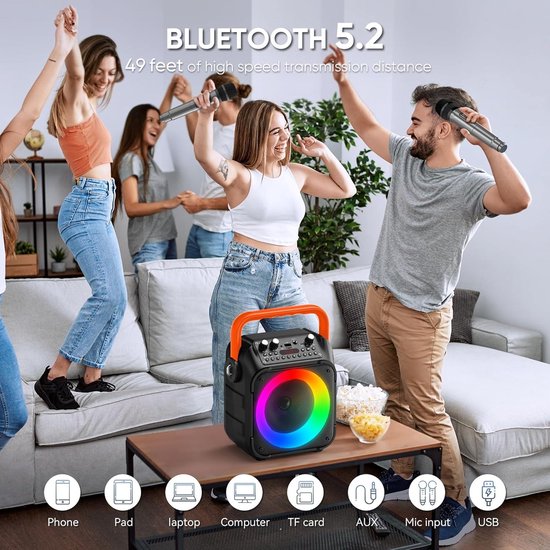 HIUYRFS Karaoke Machine, Portable with 2 Wireless Microphones, PA System for Home, Party, Meeting, Wedding, Picnic, Gifit, 508W