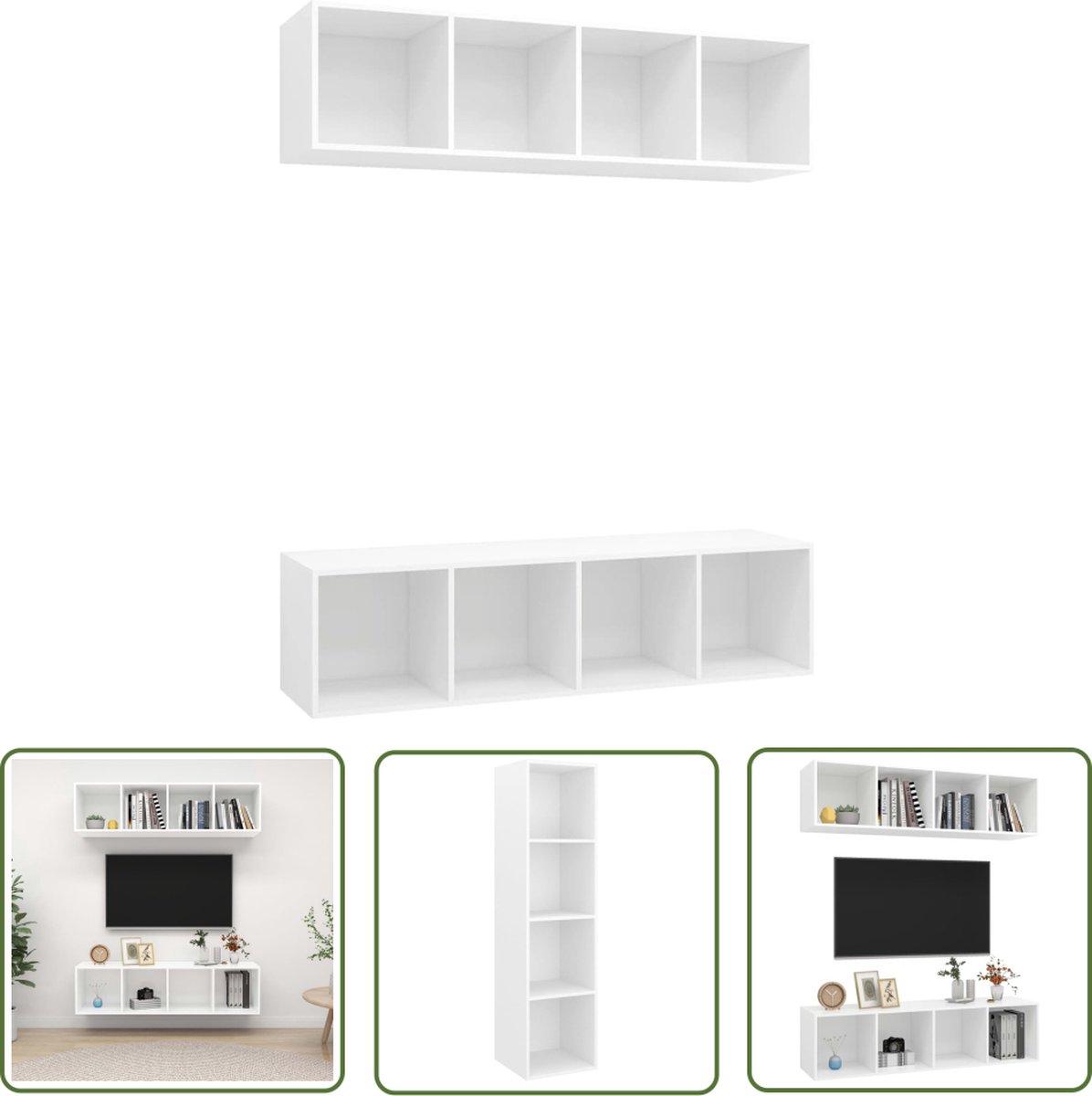 The Living Store Tv-meubel - Televisiewandmeubelset - Afmetingen- 37 x 37 x 142.5 cm - Kleur- wit - Materiaal- spaanplaat - Montage vereist - Levering bevat- 2 x tv-meubel