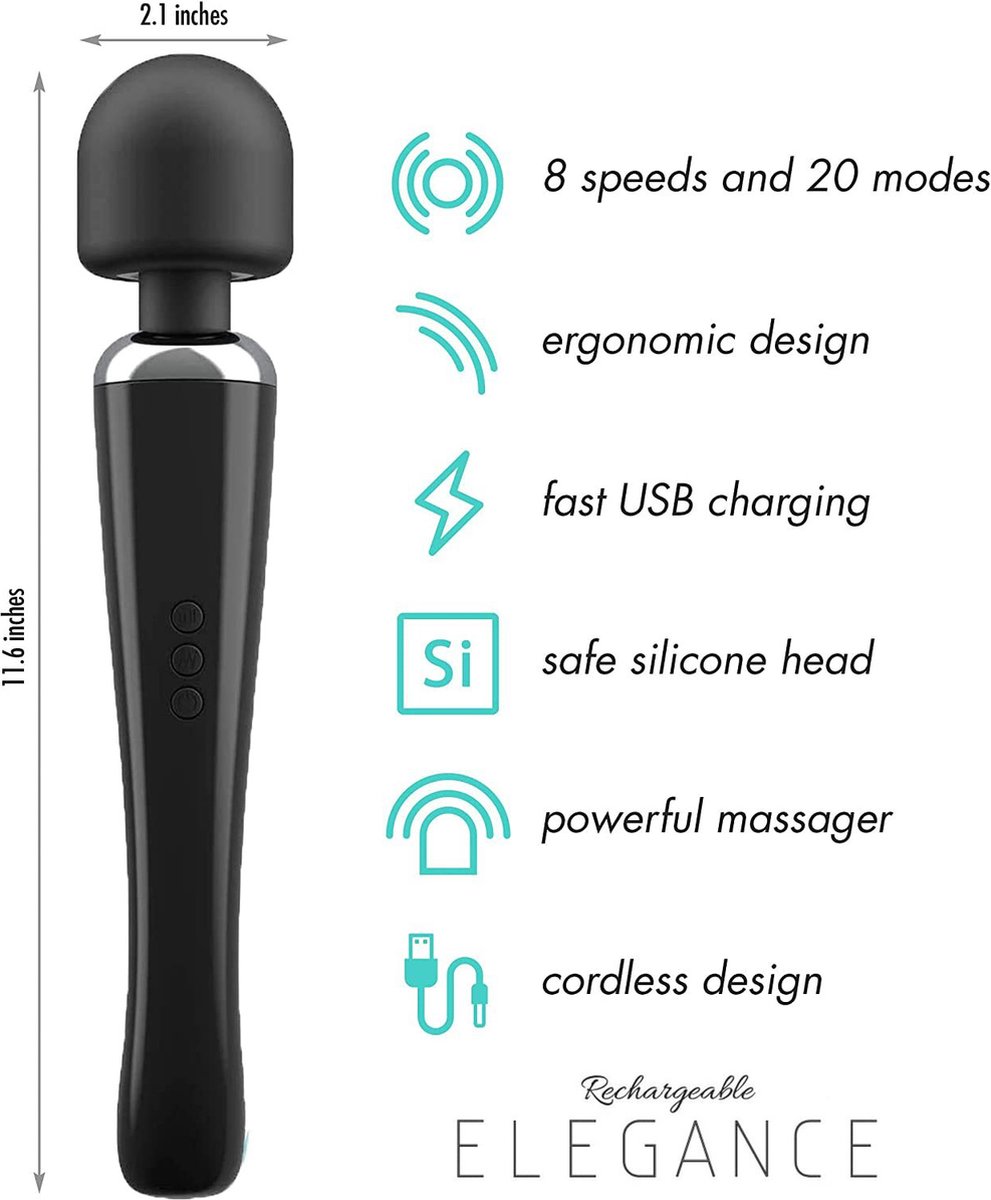 Afbeelding 2 van Sensual-U Elegance Curve - Fluisterstille Vibrator - Wand massager voor Clitorale stimulatie – Seksspeeltje met 8 snelheden en 20 standen – Zwart