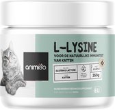Potje L-Lysine voor katten met foto van grijze kat, glutenvrij en lactosevrij, 250g.