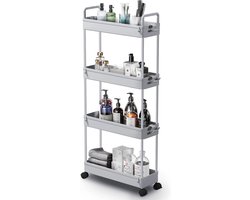 Opbergtrolley kar - 4-laags uitschuifbaar - rollende boodschappenkar - keuken badkamer slaapkamer - grijs Wasmachine rek