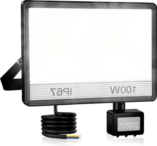 YIQIBRO Led-spot met bewegingsmelder, 100 W, 10.000 lm, 6500 K, koudwit, buitenlicht met bewegingssensor, IP67 waterdicht, 60 ledlampen voor tuin, terras, garage, entree