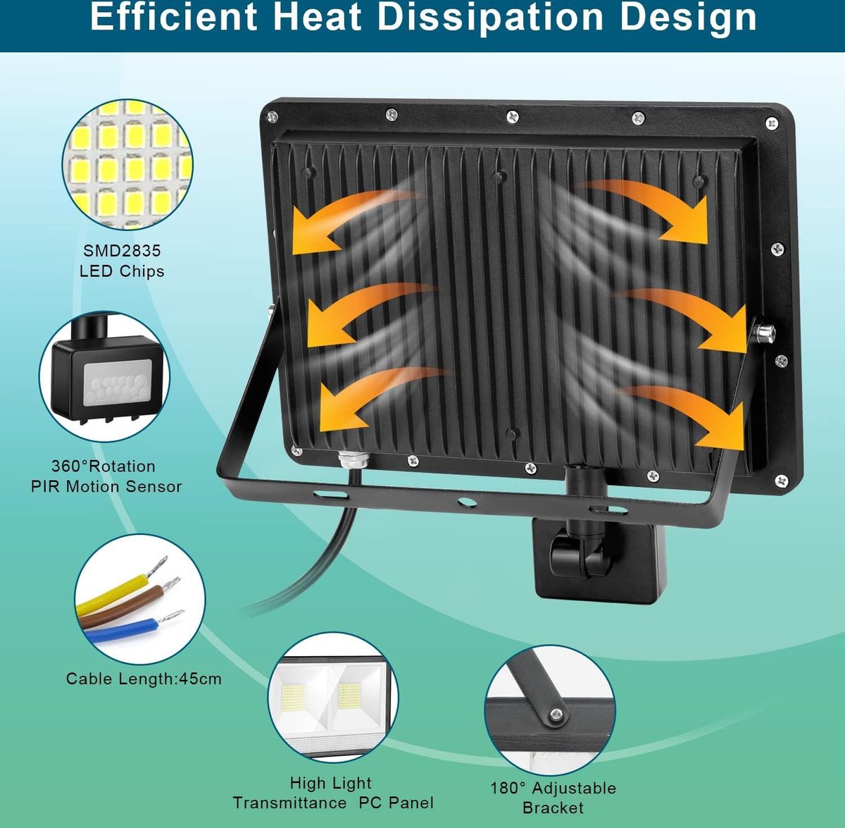 wowspeed 100 watt LED-schijnwerper Buiten Met Bewegingsmelder 10000 lm Buitenverlichting Koudwit Schijnwerper Met Stekker Fluter Buitenschijnwerper IP67 Waterdicht Flutlicht 1,2 m Kabel Voor Tuin
