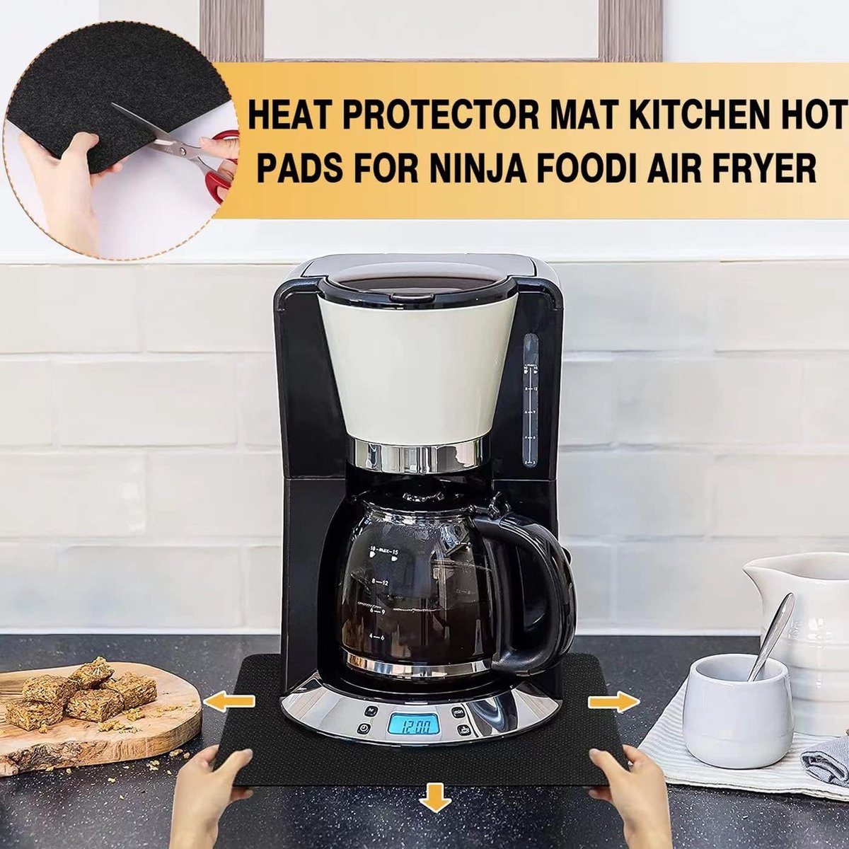 Hittebestendige matten Geschikt voor Airfryer Koffiezetapparaat Keukenblad - 4 stuks 16 x 12 inch Antislip siliconen apparaatglijder Geschikt voor COSORI, Ninja, Foodi Airfryer, Broodrooster, Oven, Blender – foto 4