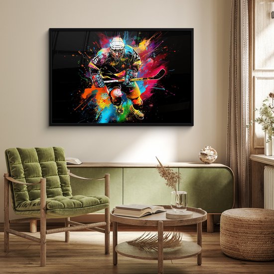 Affiche encadrée - Cadre photo 120x80 cm - Posters - Graffiti - Sport - Hockey sur glace - Hockey - Affiche encadrée noire - Décoration murale chambre ado - Décoration chambre ado - Accessoires chambre ado