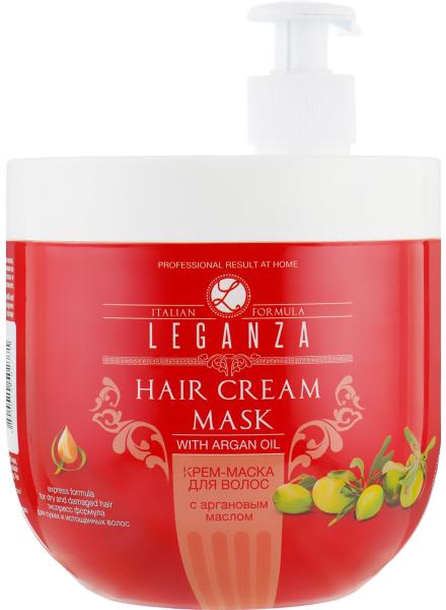 Leganza Arganolie Haarmasker Crème XL Size – Verrijkt met Argan Olie – voor Droog of Beschadigd Haar – Voordeelverpakking met Pomp – 1000ml