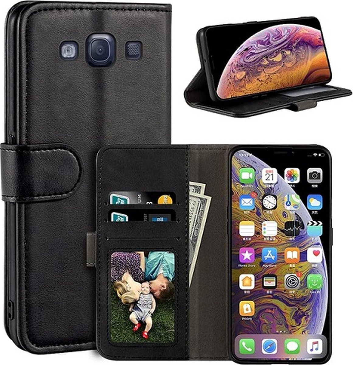 Samsung S3 Hoesje Met Pasjeshouder Bookcase Zwart