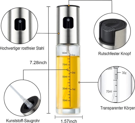 Pulvérisateur d’huile d’olive Lexium - Spray de cuisson - Pulvérisateurs d’huile d’olive - Spray de cuisson en bouteille d’huile - Accessoires BBQ - Airfryer - Spray de cuisson