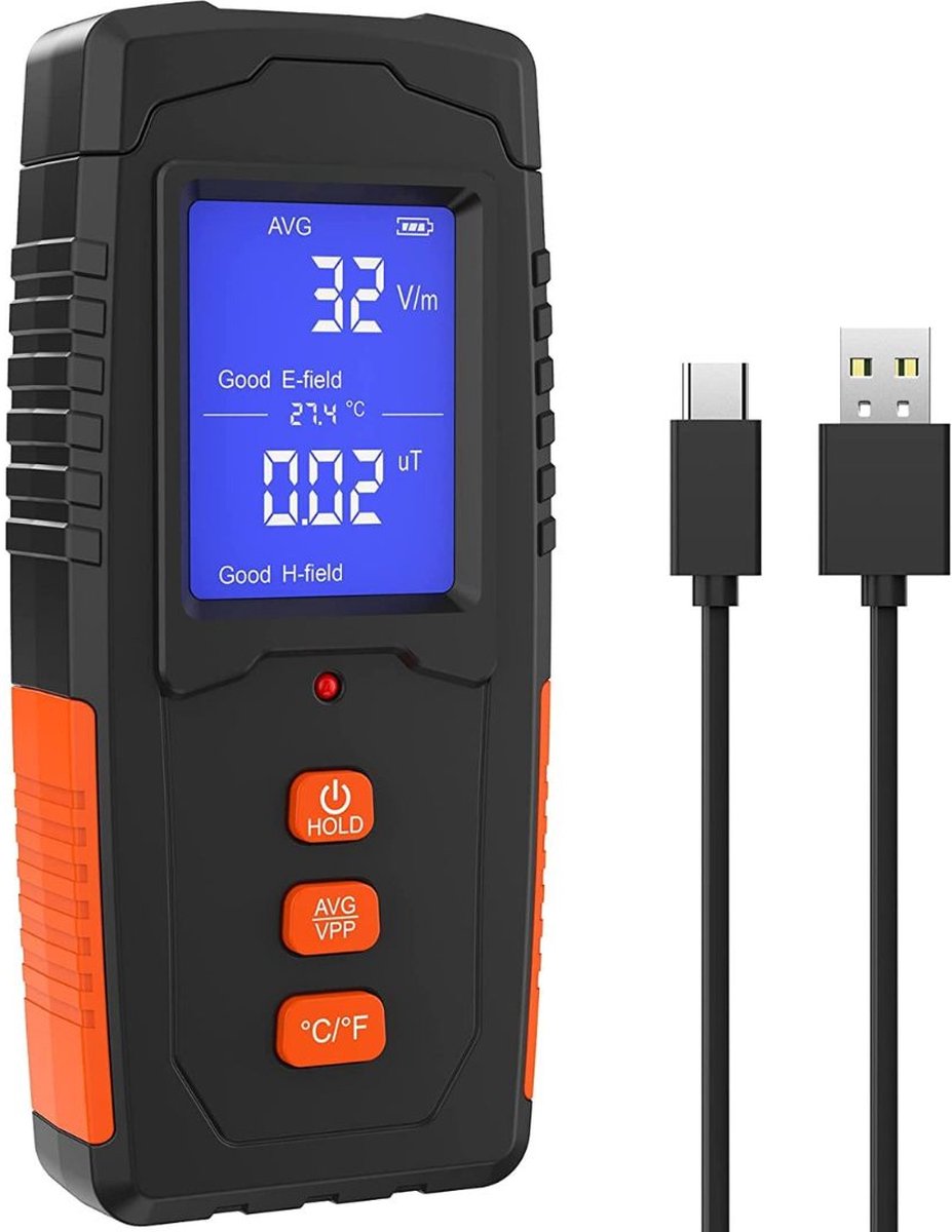 DD Ghost Hunting Equipment - EMF Meter Nauwkeurig - Ghost Hunting - Stralingsmeter - Hoogsensitiviteit - Zwart - Inclusief Oplaadkabel - 14 x 7 x 3 cm