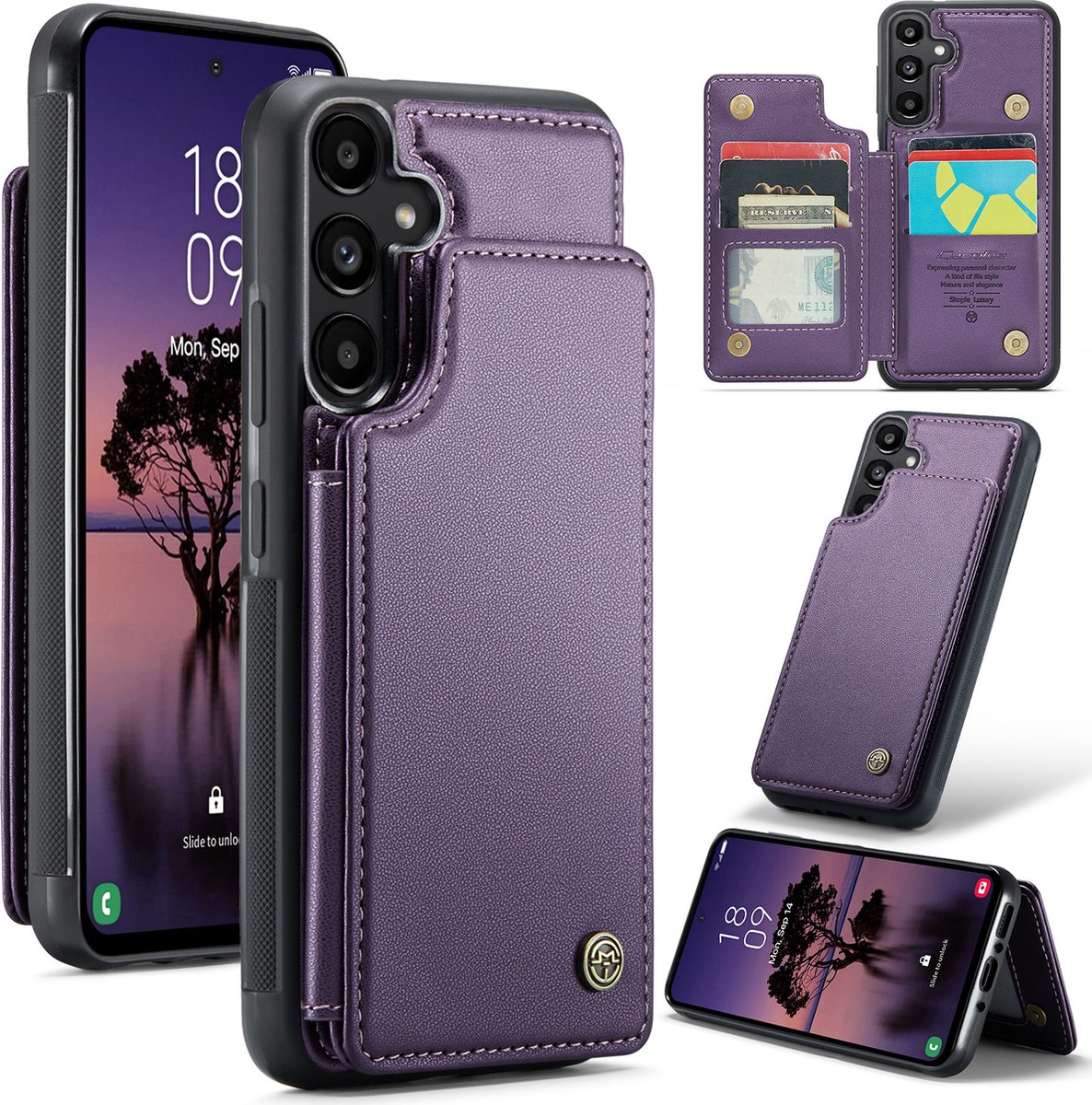 Luxe Portemonnee Backcover met Anti-RFID kaarthouders voor Galaxy A35 5G _ Paars