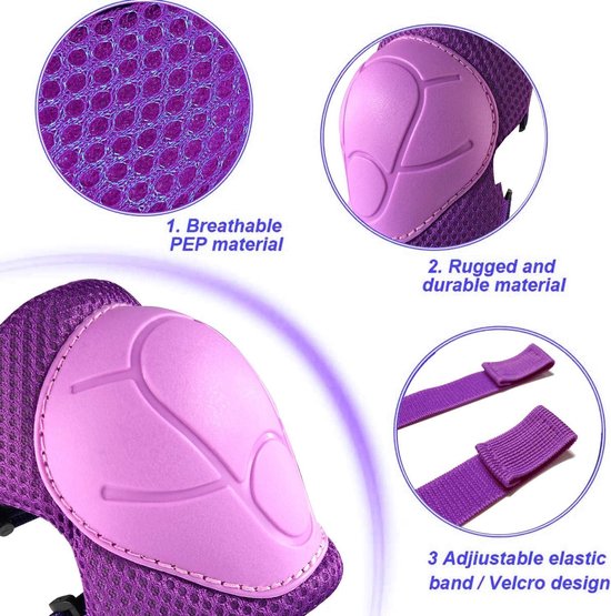 Ensemble de protection 3 en 1 pour enfants de 3 à 14 ans – Genouillères et coudières avec protège-poignets pour patinage, cyclisme, vélo, patins à roulettes, trottinette (vert, bleu, violet, taille S Ensemble de protection 3 en 1 pour enfants de 3 à 14 ans – Genouillères et coudières avec protège-poignets pour patinage, cyclisme, vélo, patins à roulettes, trottinette (vert, bleu, violet, taille S