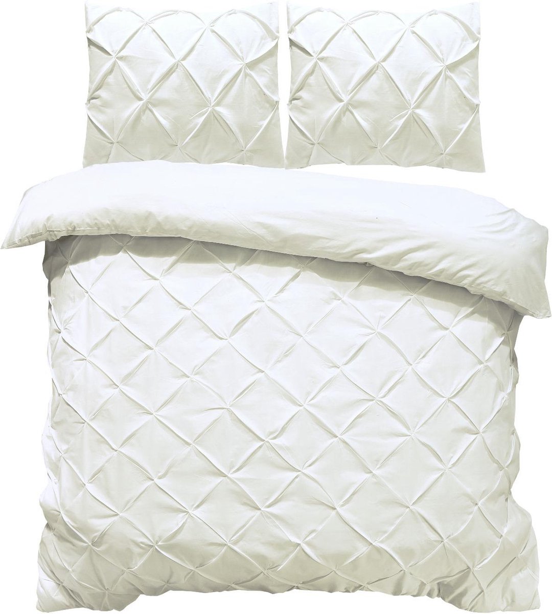 SweetSleeping Dekbedovertrek Pintuck - Chique patroon - 240 x 220cm + 2 kussenslopen 60x70cm - Ecru - Katoen
