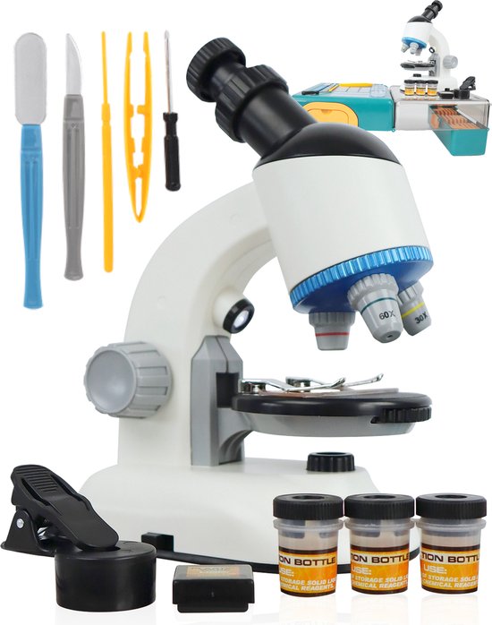 Foto: Odessey microscoop met toolkit 1200x vergroting kinderen junior microscope julius