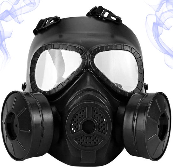 Bovista Airsoft Masker - Full Face - Met Bril - Helm - Paintball - Tactical Helm - Zwart - 2 Filters