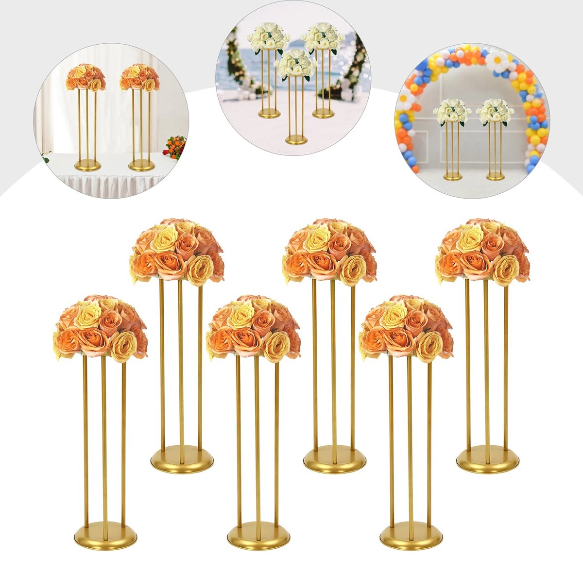 Set van 6 Gouden Bloemenstandaards - 80 cm Hoge Decoratieve Middelpunt Vazen voor Bruiloften en Feestdecoratie - Bruiloft Decoratie - Luxe Bloem Display Stand