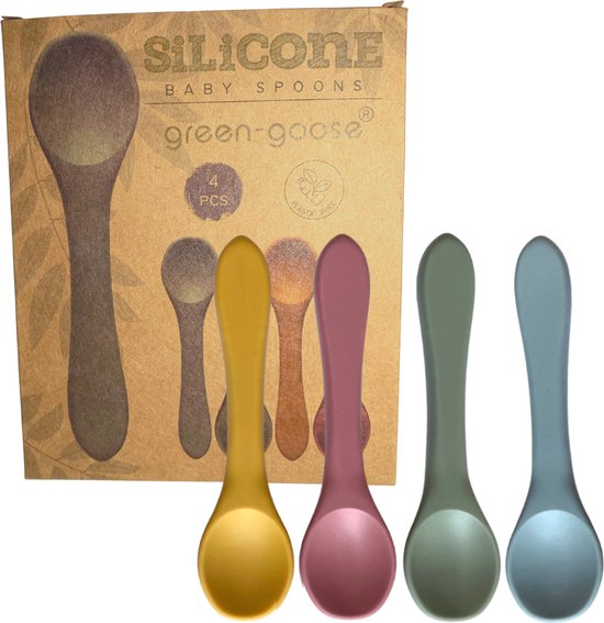 Set de cuillères pour bébé green-goose ® | 2 pièces | Siliconen souple et résistant | Sans BPA
