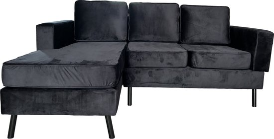 Foto: Hoekbank design venna 200cm bank zwart velvet loungebank zowel links als rechts bankstel