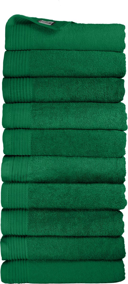 The One Towelling Classic Handdoeken - 50 x 100 cm - 10 Stuks - Voordeelverpakking - Hotelkwaliteit - 100% Gekamd katoen - Sneldrogend - Handdoekenset - Badhanddoek - Groen