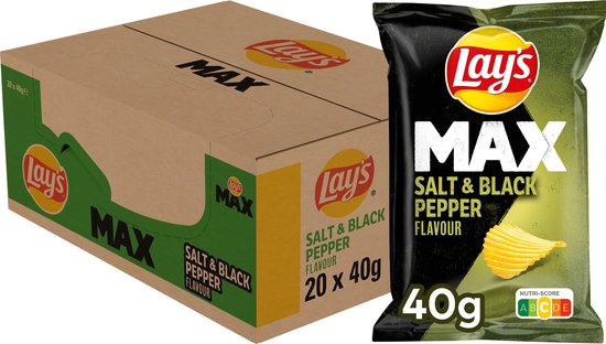 Lay's Max Salt & Black Pepper - Ribbel Chips - 20 x 40 gram