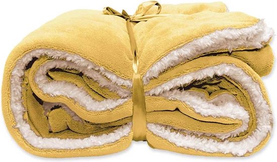 D- Unique Living | Lars coral fleece/suede plaid 150x200cm bamboo yellow