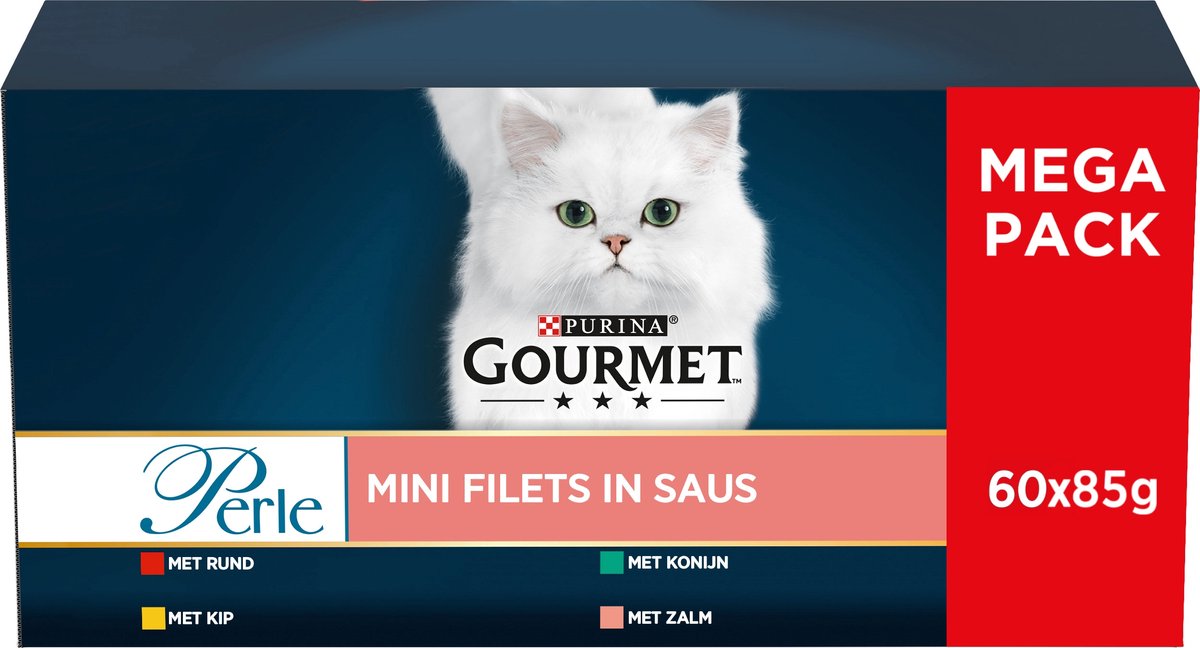 Gourmet Perle Mini Filets - Kattenvoer Kip Konijn Rund & Zalm - 60 x 85 g