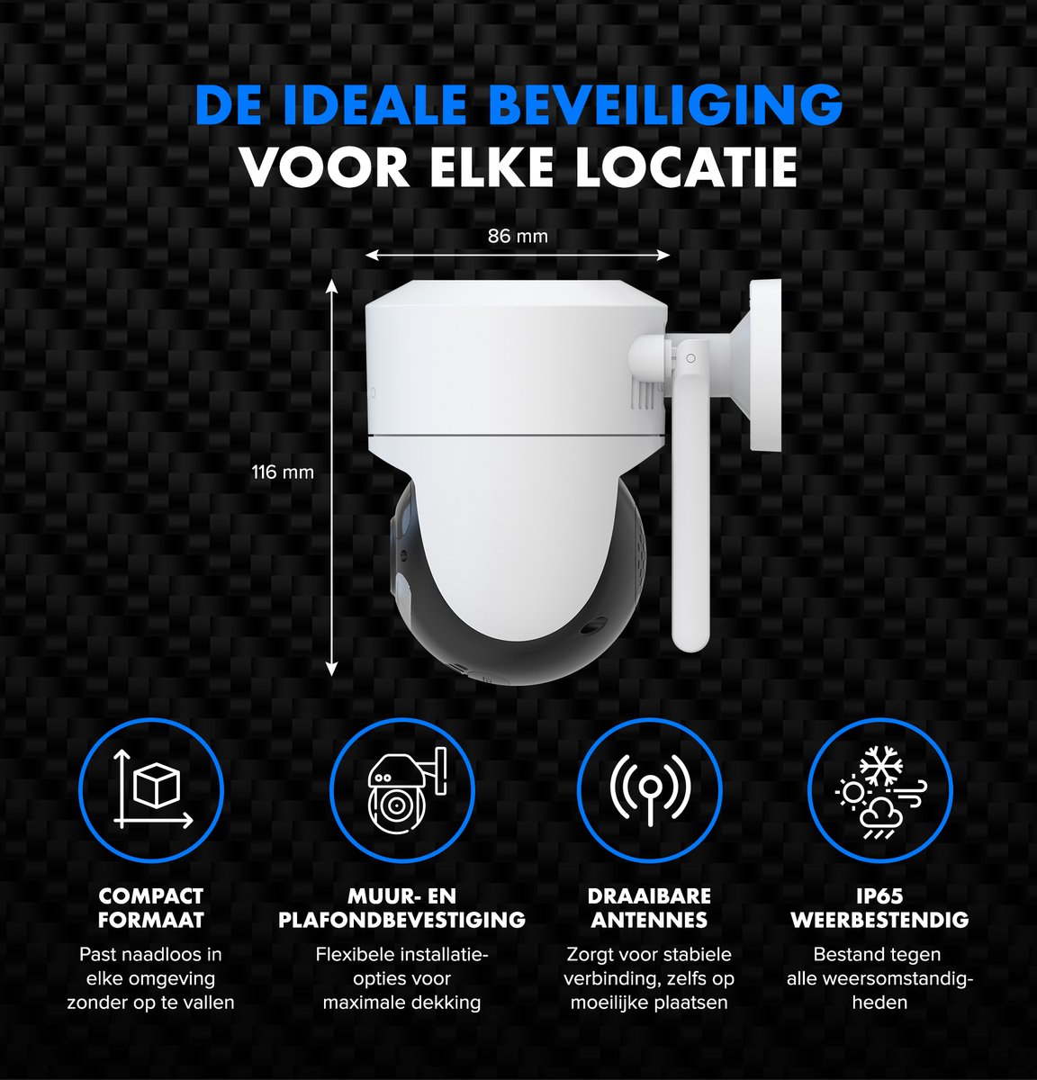 Afbeelding 2 van Quipted S1 Beveiligingscamera voor Binnen & Buiten – Security Camera met Nachtzicht – Buitencamera - 2K HD 4MP - Met WiFi en App - Incl 64GB SD