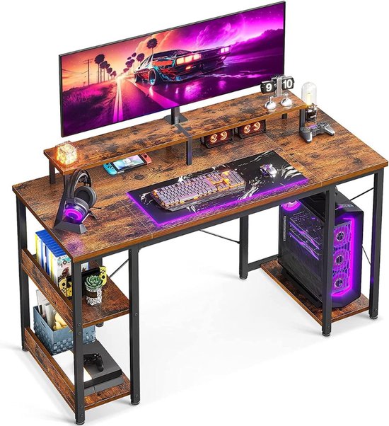 Yaheetech L-vormig bureau met stopcontacten, 140 x 68 cm