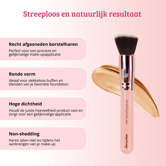 Boozyshop ® Foundation Kwast Pink & Rose Gold - Flat Top Buffing Foundation Brush - Ook geschikt voor BB Cream & Moisturizer - Egale Dekking - Make-up Kwasten - Hoge kwaliteit Foundationkwast
