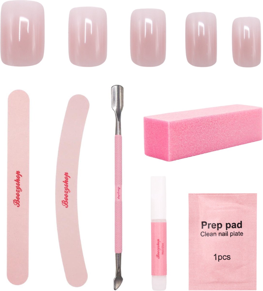 Goedkoopste Boozyshop ® Nepnagels Complete set - Ombre Soft Pink - Plaknagels Roze - 24 Stuks - Nepnagels met Lijm en Nagelvijl - Press On Nails - Manicure set