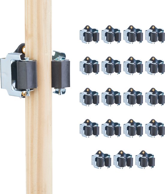 bezemhouder - set van 20 - muur - tuingereedschap - zilver-zwart