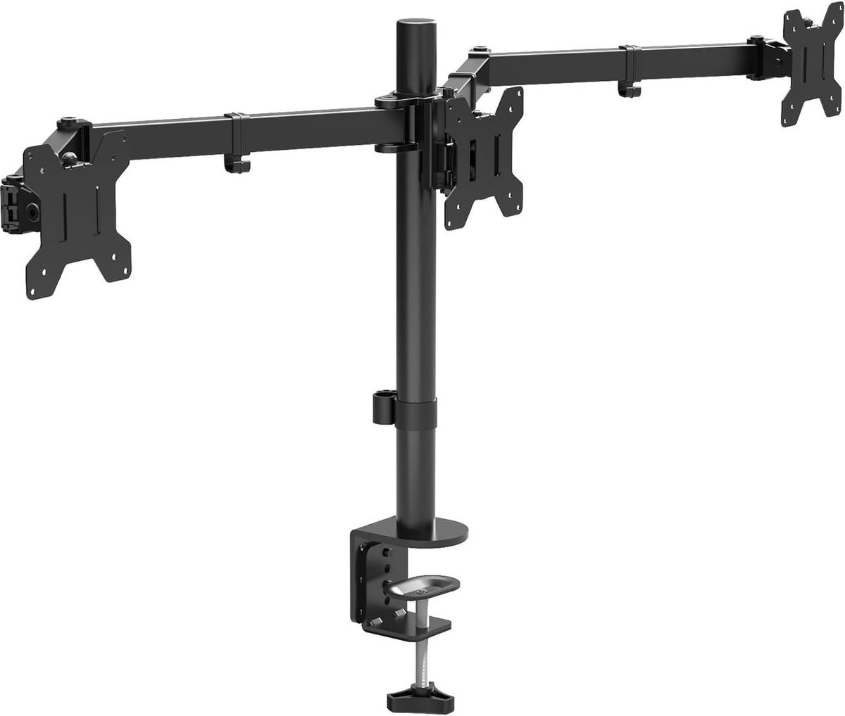 Hoogte Verstelbare Monitor Arm voor 3 Schermen 13-24 Inch - Kantelbaar ±45° Draaibaar ±90° - Draai 360° - VESA 75/100 - 10 kg per Arm