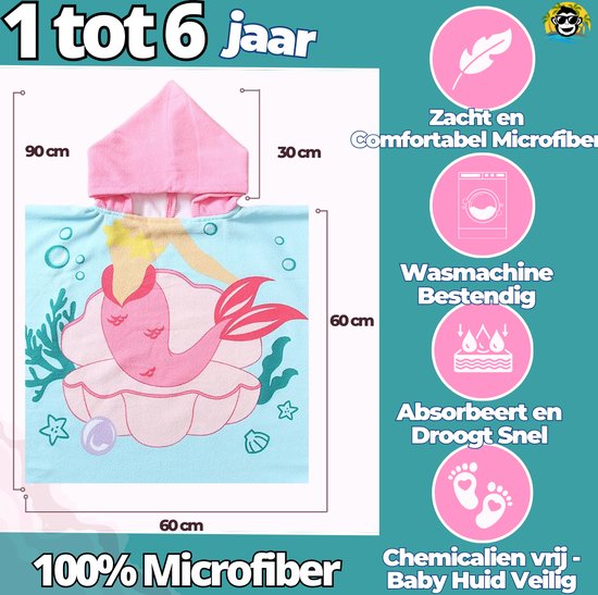 BoefieBoef Kinder Badponcho - Baby Badcape - Microfiber Kleuter Badjas Met Capuchon - Kerst Cadeau - Peuter Strandponcho Voor Kinderen tot 6 jaar - 60x90cm - Roze Zeemeermin - Dreumes - jongens - meisje - Peuter - Zomer - Strandlaken - Surfponcho van Merkloos — afbeelding 2