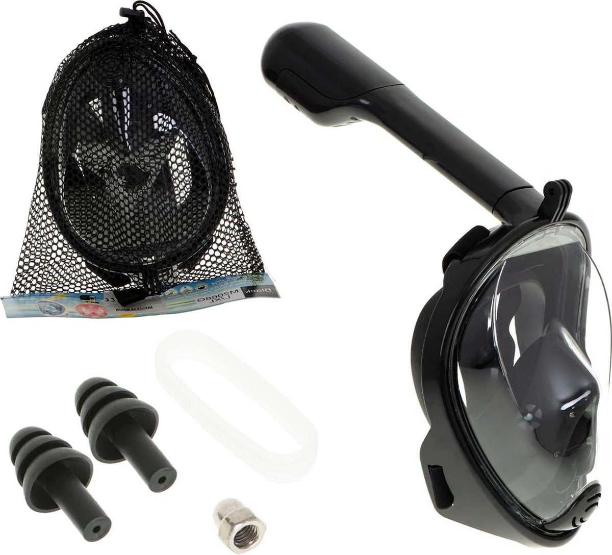 Opvouwbaar Snorkelmasker volgelaatsmasker - panorama zicht - zwart - maat L/XL - luchtcirculatiesysteem - afmetingen 24 cm x 22 cm Snorkelmasker