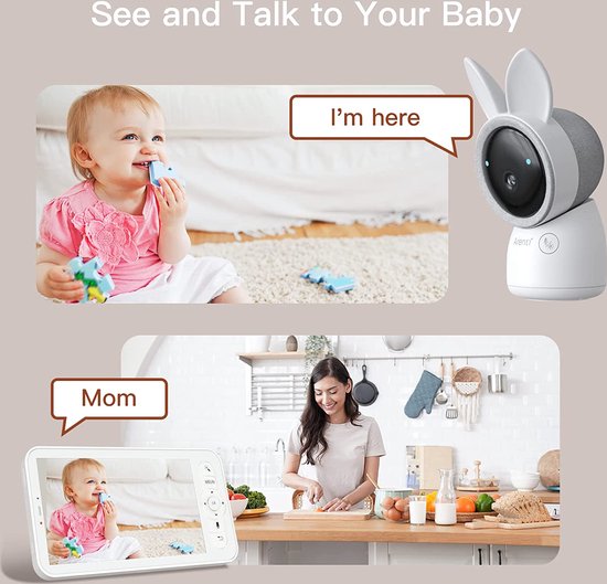 Arenti AINanny - Baby Monitor - Wifi Babyfoon met 5 inch scherm - Ultra HD 2K Resolutie - Slaapliedjes - Alexa & Google